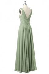 Cowl Neck Sage Green A-line Long Bridesmaid Dresss