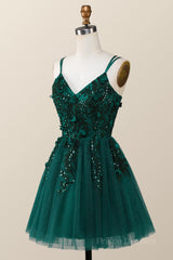 Dark Green Embroidered A-line Short Homecoming Dress