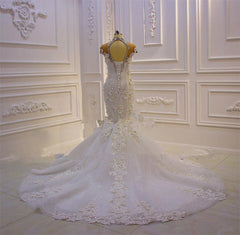 Delicate Sleeveless Beading Sheer Tulle Appliques Mermaid Sparkling Wedding Dresses