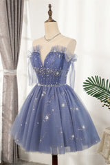Diamond Blue Tulle Short Homecoming Dress