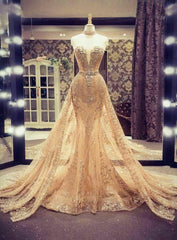 Details About Gold Sparkling Mermaid Evening Prom Party Dress, Celebrity Gown Detachable Train