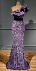 Purple Sequin Long Prom Dresses, Graduation School Party Dress