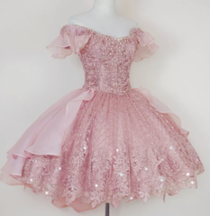 A Line Short Pink Blue Homecoming Dress