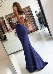 Elastic Satin Prom Dress Trumpet Mermaid V Neck Sweep Train With Lace
