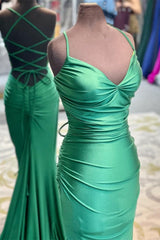 Elegant Green Mermaid Spaghetti Straps Long Prom Dresses