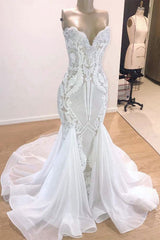 Elegant Long Mermaid Sweetheart Sequins Wedding Dress