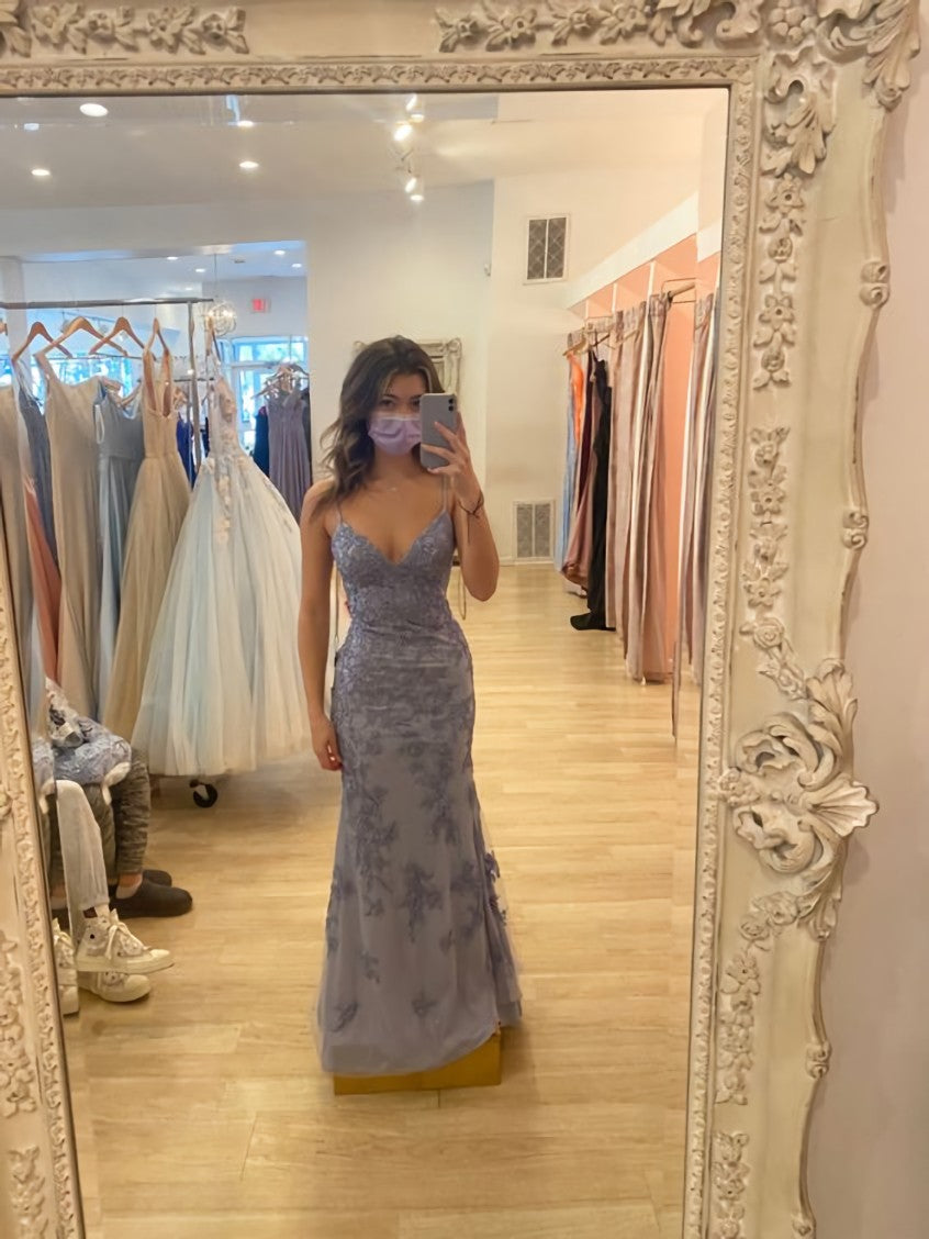 Elegant Mermaid Spaghetti Straps Lace Prom Dress,Charming Evening Dress