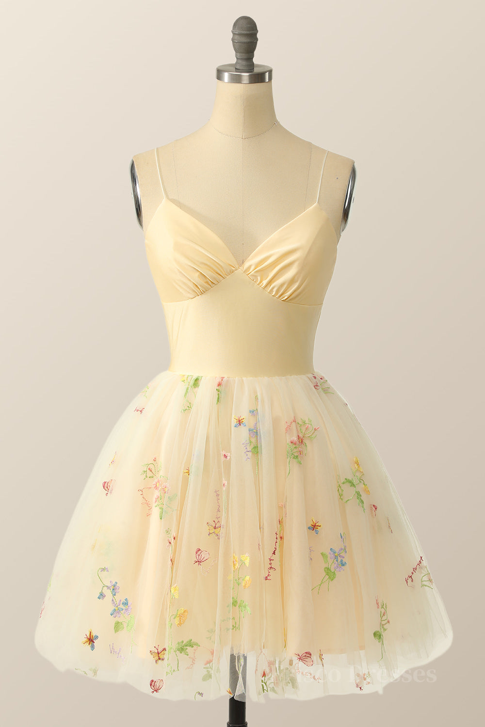 Empire Champagne Floral A-line Party Dress
