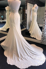 Exquisite Jewel Sleeveless Wedding Dress Sheath Tulle Lace Open Back Bridal Gown