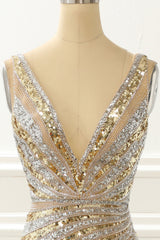 Golden Mermaid Sequin Prom Dress With Silt