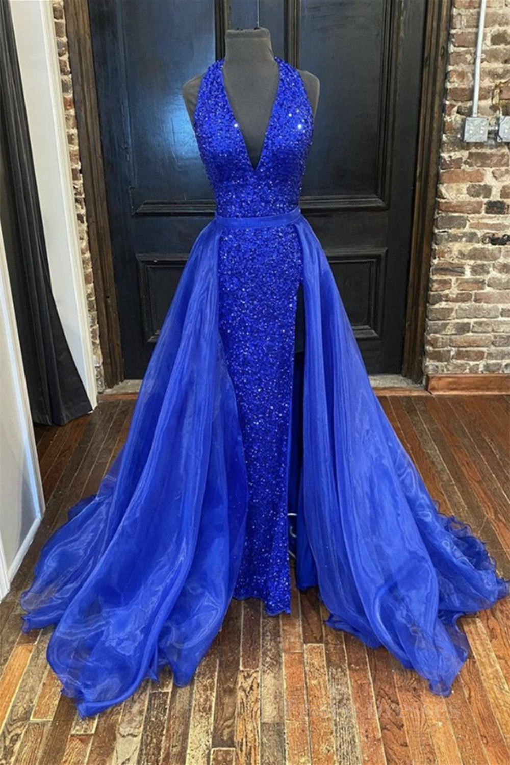 Gorgeous V Neck Mermaid Blue Sequins Long Prom Dress, Mermaid Blue Formal Dress, Blue Evening Dress