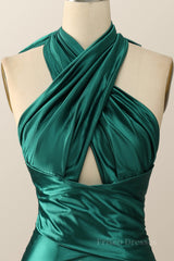 Green Cross Front Mermaid Long Formal Dress with Slit