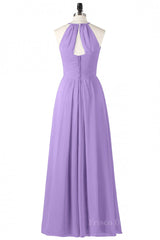 Halter Lavender Pleated Chiffon Long Bridesmaid Dress