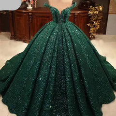 Hot Appliques Ball Gown Dark Green Wedding Dress Sequin Quinceanera Dresses