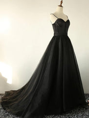 Charming Black Spaghetti Straps Sweetheart Tulle Evening Dresses Formal Dress