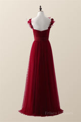Knotted Front Red Tulle A-line Long Bridesmaid Dress