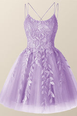 Lavender Appliques A-line Short Princess Dress