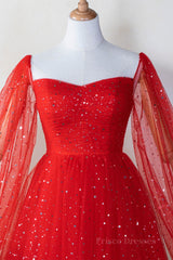 Long Puffy Sleeves Red Stars Mini Gown