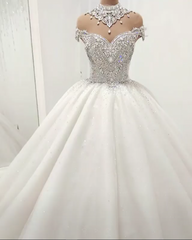 Luxurious High Neck Crystal Beading Ball Gown Wedding Dresses
