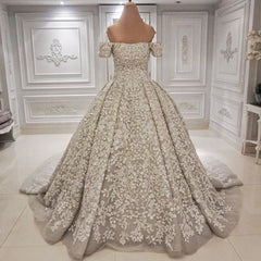 Luxurious Off the shoulder Lace appliques Appliques Wedding Dress