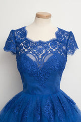 Luxurious Royal Blue Homecoming Dress,Scalloped-Edge Ball Knee-Length Dress