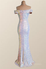 Off the Shoulder Champagne Sequin Mermaid Party Dress