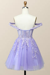 Off the Shoulder Lavender Embroidered A-line Princess Dress