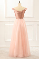 Off The Shoulder Blush Sequins Prom Dress