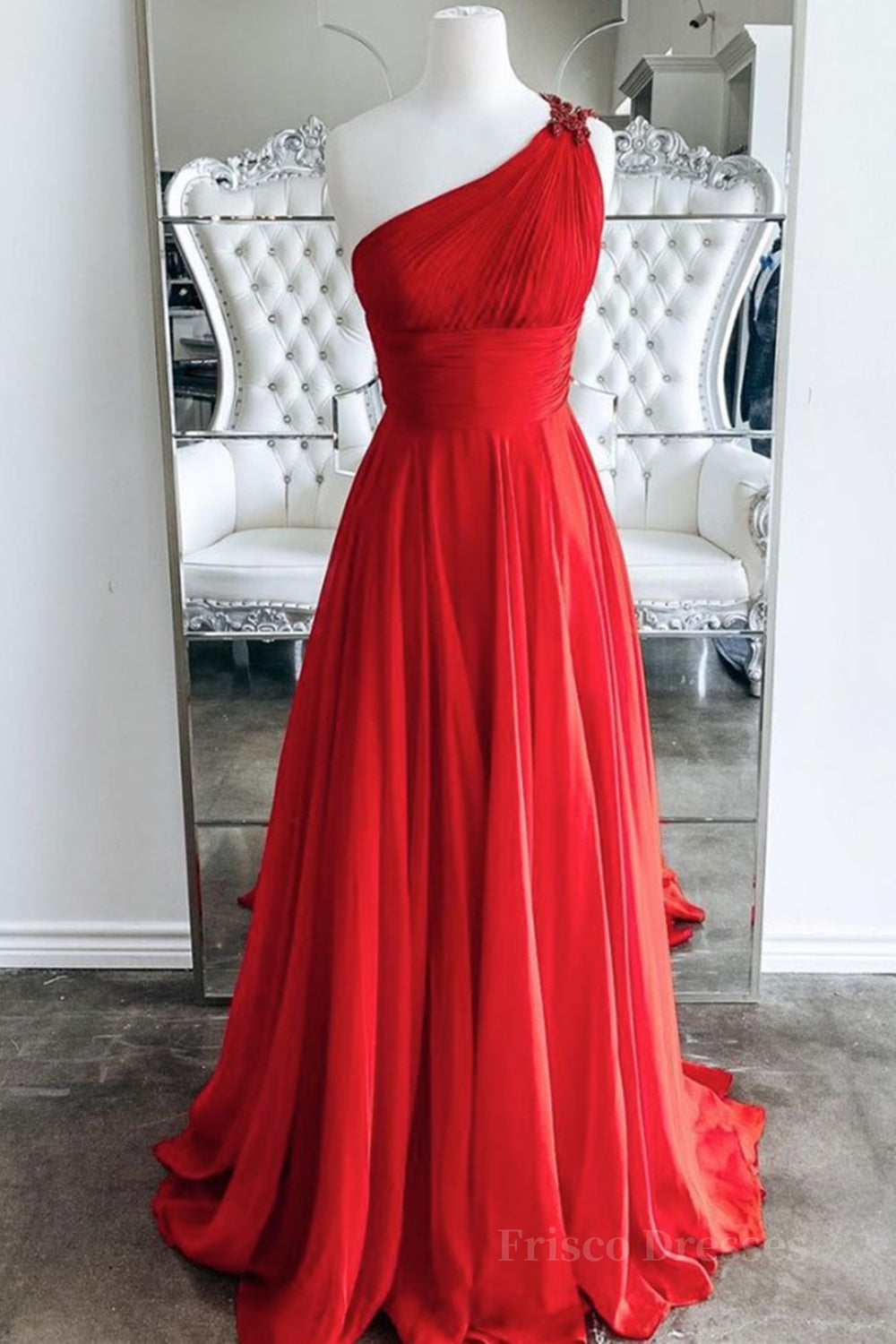 One Shoulder Open Back Red Long Prom Dress, Backless Red Formal Dress, Red Evening Dress