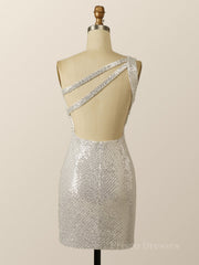 One Shoulder Silver Sequin Bodycon Dress