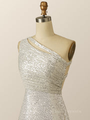 One Shoulder Silver Sequin Bodycon Dress