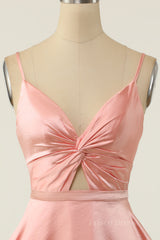 Pink A-line Short Knotted Front Dress