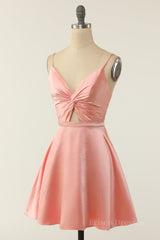 Pink A-line Short Knotted Front Dress