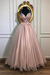 Pink sweetheart tulle lace long prom dress pink tulle formal dress