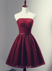 Beautiful Burgundy Knee Length Lace Up Tulle Party Dress, Homecoming Dress, Short Prom Dress