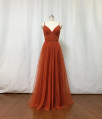 Bridesmaid Dresses, Burnt Tulle Bridesmaid Dress, 2023 Spaghetti Straps Boho