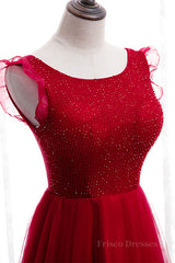 Red A-line Beaded Ruffle Sleeveless Lace-Up Maxi Formal Dress