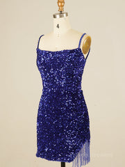 Royal Blue Sequin Tassels Bodycon Mini Dress