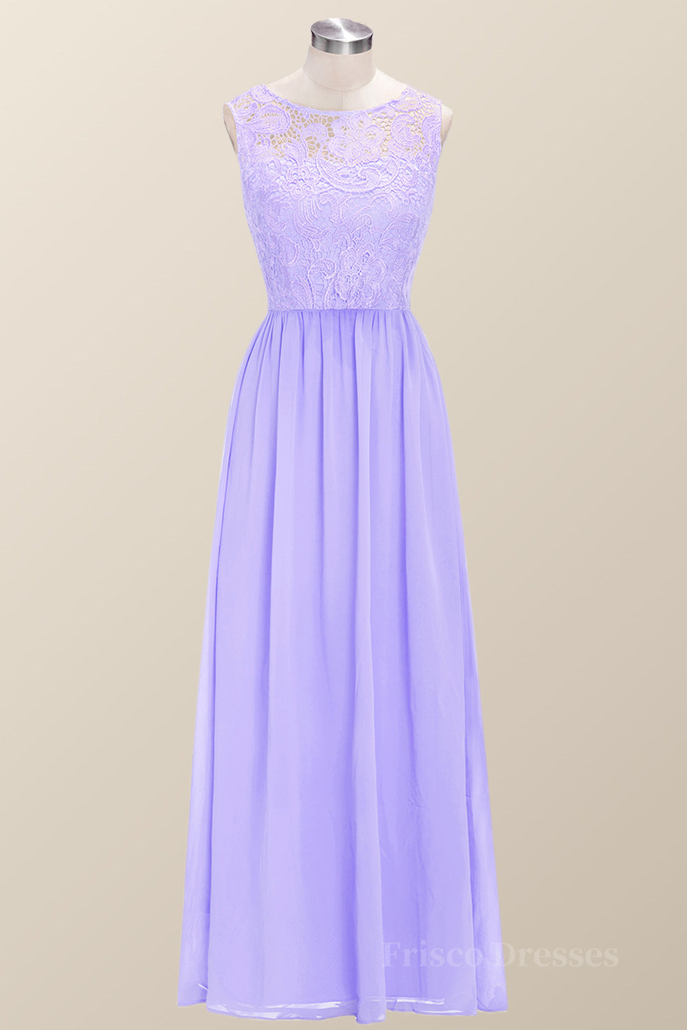 Scoop Lavender Lace and Chiffon Long Bridesmaid Dress