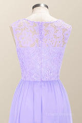 Scoop Lavender Lace and Chiffon Long Bridesmaid Dress
