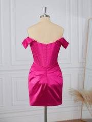 Sheath Elastic Woven Satin Off-the-Shoulder Pleated Corset Short/Mini Dress