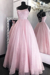 Shiny Backless Pink Sequins Long Prom Dress, Pink Formal Evening Dress, Sparkly Ball Gown
