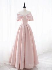 Simple pink satin long prom dress, pink satin evening dress
