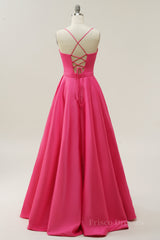 Simply Hot Pink A-line Straps Long Gown