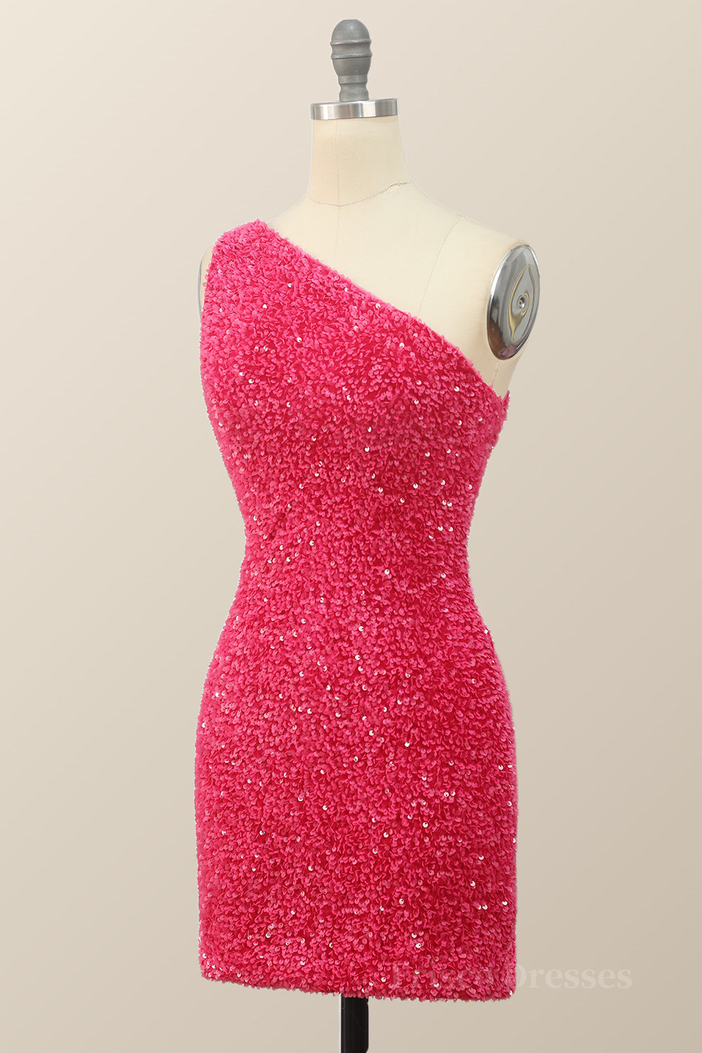 Sparkle One Shoulder Hot Pink Sequin Party Dress