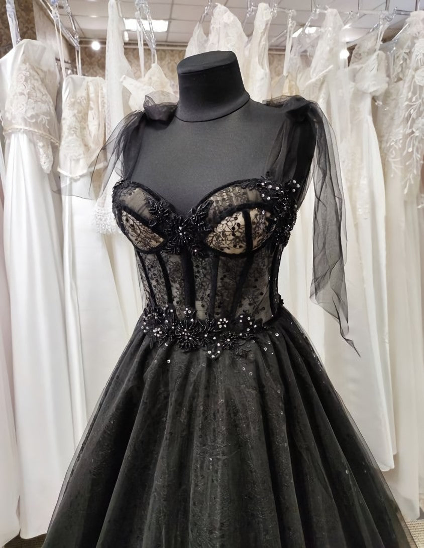 Sparkly black prom dress night corset neckline fairy tale tulle princess bride bridal gothic dark queen night alternative bride