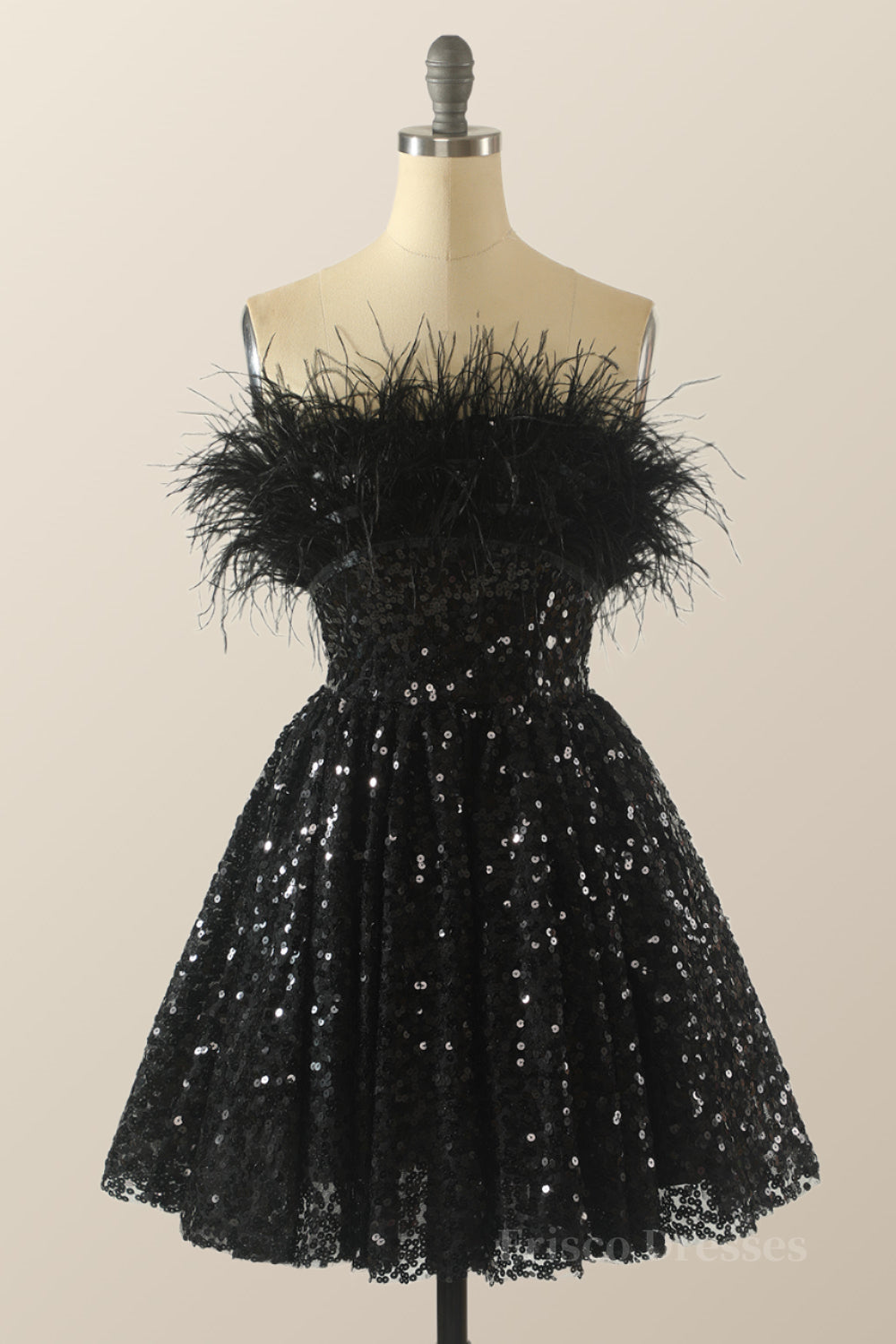 Strapless Feather Black A-line Short Homecoming Dress