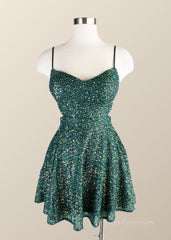 Straps Green Sequin A-line Short Princess Dress