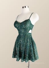 Straps Green Sequin A-line Short Princess Dress
