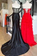 Sweetheart Red Corset Chiffon Ruffle Long Prom Dress
